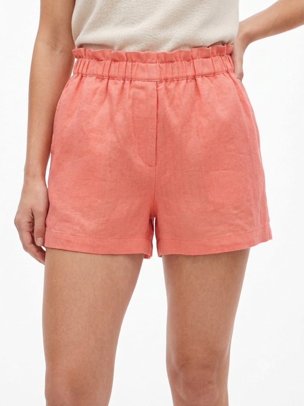 River Island Coral Linen Blend Paperbag Shorts Women’s Small Pull On